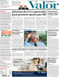 Capa do jornal Valor Econômico 12/07/2017