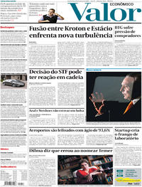 Capa do jornal Valor Econômico 17/03/2017
