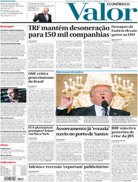 Capa do jornal Valor Econômico 18/07/2017