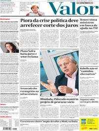 Capa do jornal Valor Econômico 29/05/2017