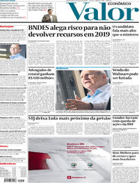 Capa do jornal Valor Econômico 07/03/2018