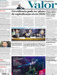 Capa do jornal Valor Econômico 07/11/2018