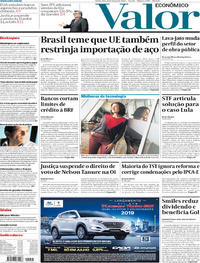 Capa do jornal Valor Econômico 08/03/2018