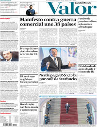 Capa do jornal Valor Econômico 08/05/2018
