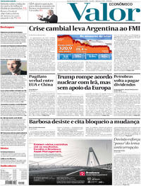 Capa do jornal Valor Econômico 09/05/2018