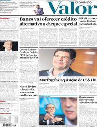 Capa do jornal Valor Econômico 10/04/2018
