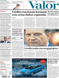Capa do jornal Valor Econômico 13/12/2018