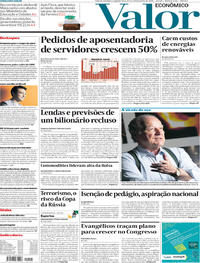 Capa do jornal Valor Econômico 15/01/2018