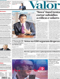 Capa do jornal Valor Econômico 15/08/2018