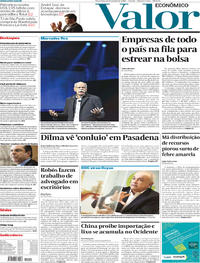 Capa do jornal Valor Econômico 16/01/2018