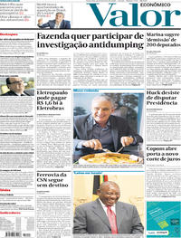 Capa do jornal Valor Econômico 16/02/2018