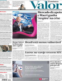 Capa do jornal Valor Econômico 16/05/2018