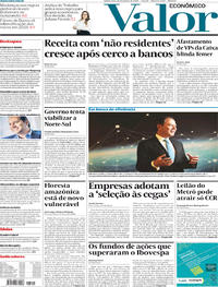Capa do jornal Valor Econômico 18/01/2018