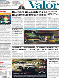 Capa do jornal Valor Econômico 19/04/2018