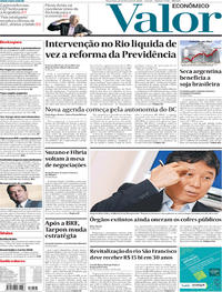 Capa do jornal Valor Econômico 20/02/2018