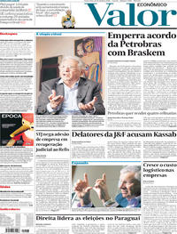 Capa do jornal Valor Econômico 20/04/2018