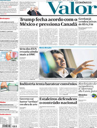 Capa do jornal Valor Econômico 28/08/2018