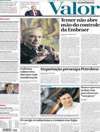 Capa do jornal Valor Econômico 29/01/2018