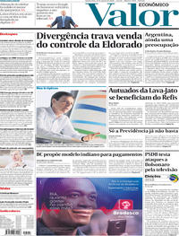 Capa do jornal Valor Econômico 29/08/2018