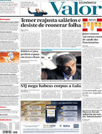 Capa do jornal Valor Econômico 31/01/2018