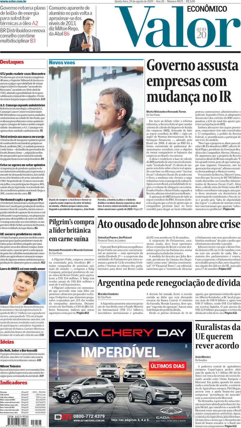 Capa jornal Valor Econômico