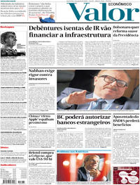 Capa do jornal Valor Econômico 04/01/2019