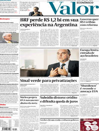 Capa do jornal Valor Econômico 14/01/2019