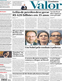 Capa do jornal Valor Econômico 15/10/2019