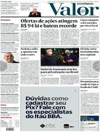 Capa do jornal Valor Econômico 13/10/2020