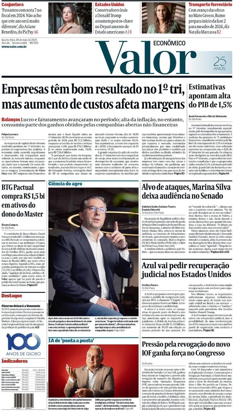 Capa do jornal Valor Econômico 28/05/2025