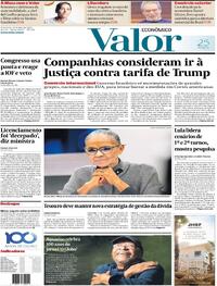 Capa do jornal Valor Econômico 18/07/2025