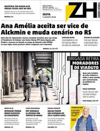 Capa do jornal Zero Hora 03/08/2018