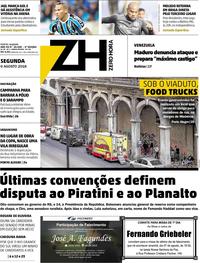 Capa do jornal Zero Hora 06/08/2018