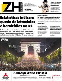 Capa do jornal Zero Hora 11/07/2018