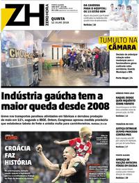 Capa do jornal Zero Hora 12/07/2018