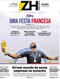 Capa do jornal Zero Hora 16/07/2018