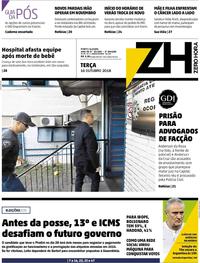 Capa do jornal Zero Hora 16/10/2018