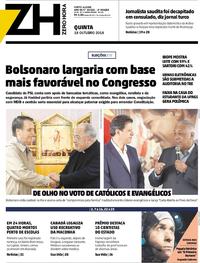 Capa do jornal Zero Hora 18/10/2018