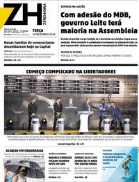 Capa do jornal Zero Hora 18/12/2018