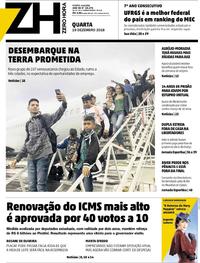 Capa do jornal Zero Hora 19/12/2018