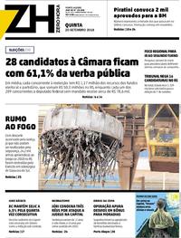 Capa do jornal Zero Hora 20/09/2018