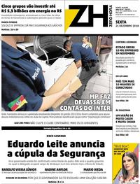 Capa do jornal Zero Hora 21/12/2018