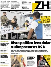 Capa do jornal Zero Hora 22/08/2018
