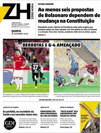 Capa do jornal Zero Hora 22/11/2018