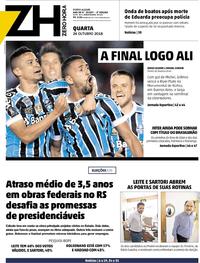 Capa do jornal Zero Hora 24/10/2018
