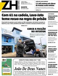 Capa do jornal Zero Hora 25/07/2018