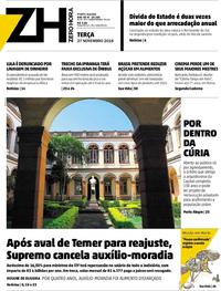 Capa do jornal Zero Hora 27/11/2018