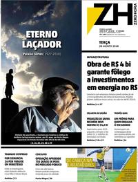 Capa do jornal Zero Hora 28/08/2018