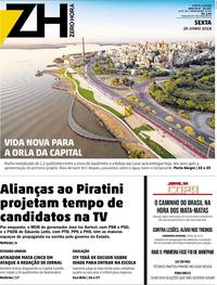 Capa do jornal Zero Hora 29/06/2018