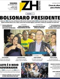 Capa do jornal Zero Hora 29/10/2018